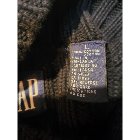 Black Turtle Neck Sweater Heavy Warm Cotton Gap Size Large Cable Knit Design - Picture 11 of 11